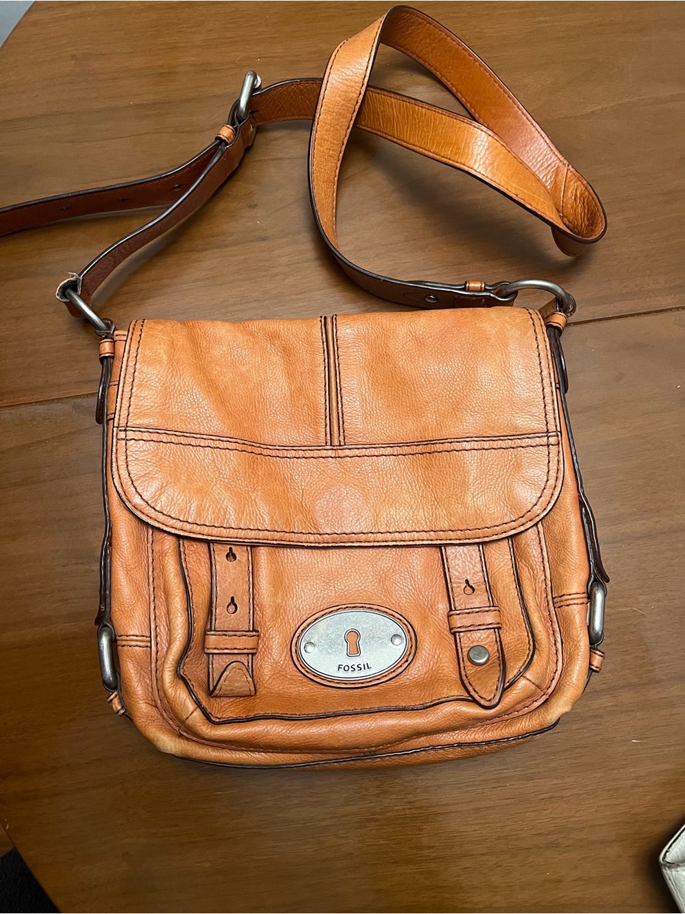 Fossil Cognac Leather Crossbody Messenger Bag